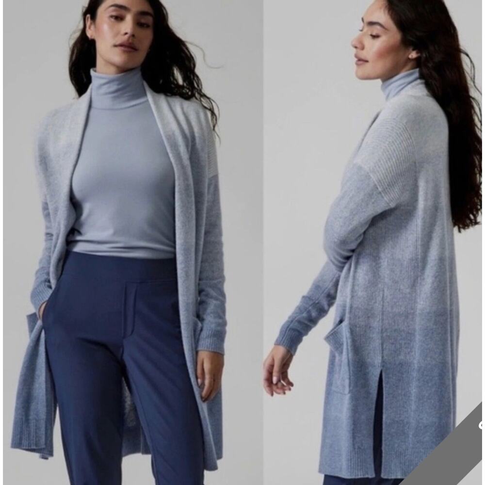 New Athleta Spirit Blue Ombre Cashmere Wrap Duster Sweater Cardigan Small